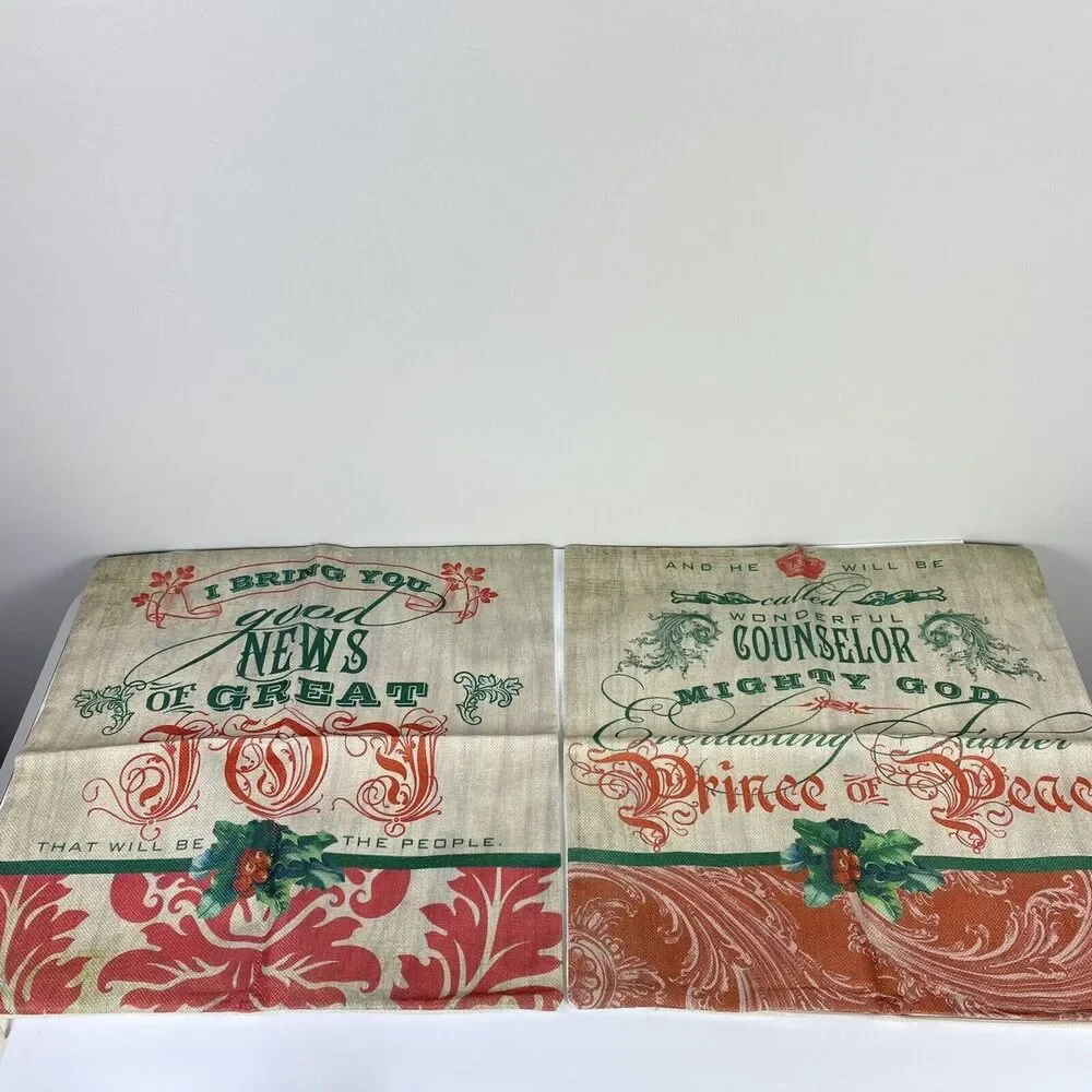 Christmas Throw Pillow Covers 2 pc Christian Verses 17”Jute Holiday‎ Decor NEW